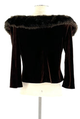 Brown Top Size 8 With 3/4 Sleeves, By Patra Stretch Velvet Body, Faux Fir & Soft Lining - TheRealThreads